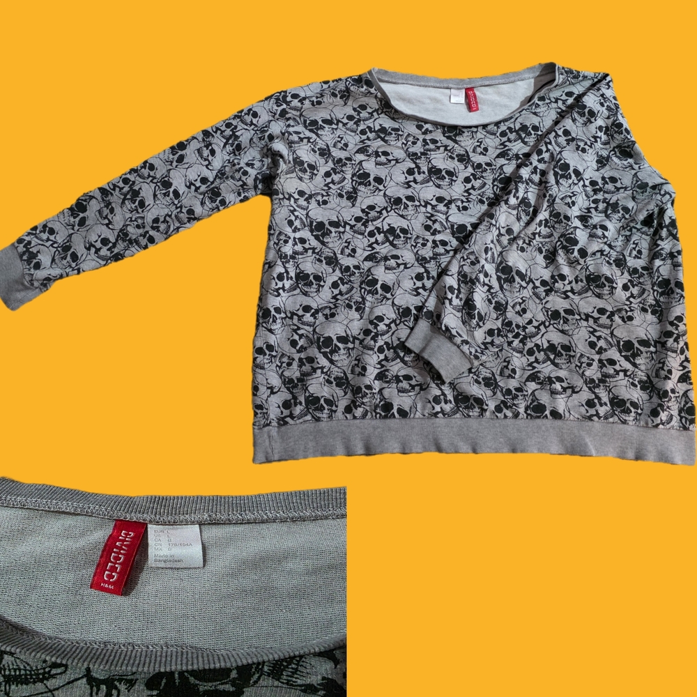 Grey All-Over Skull Print Crewneck